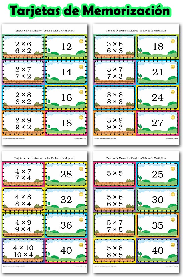 Imagen: tarjetas multiplicacion