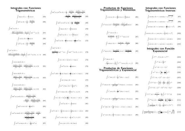 tabla de integrales para imprimir