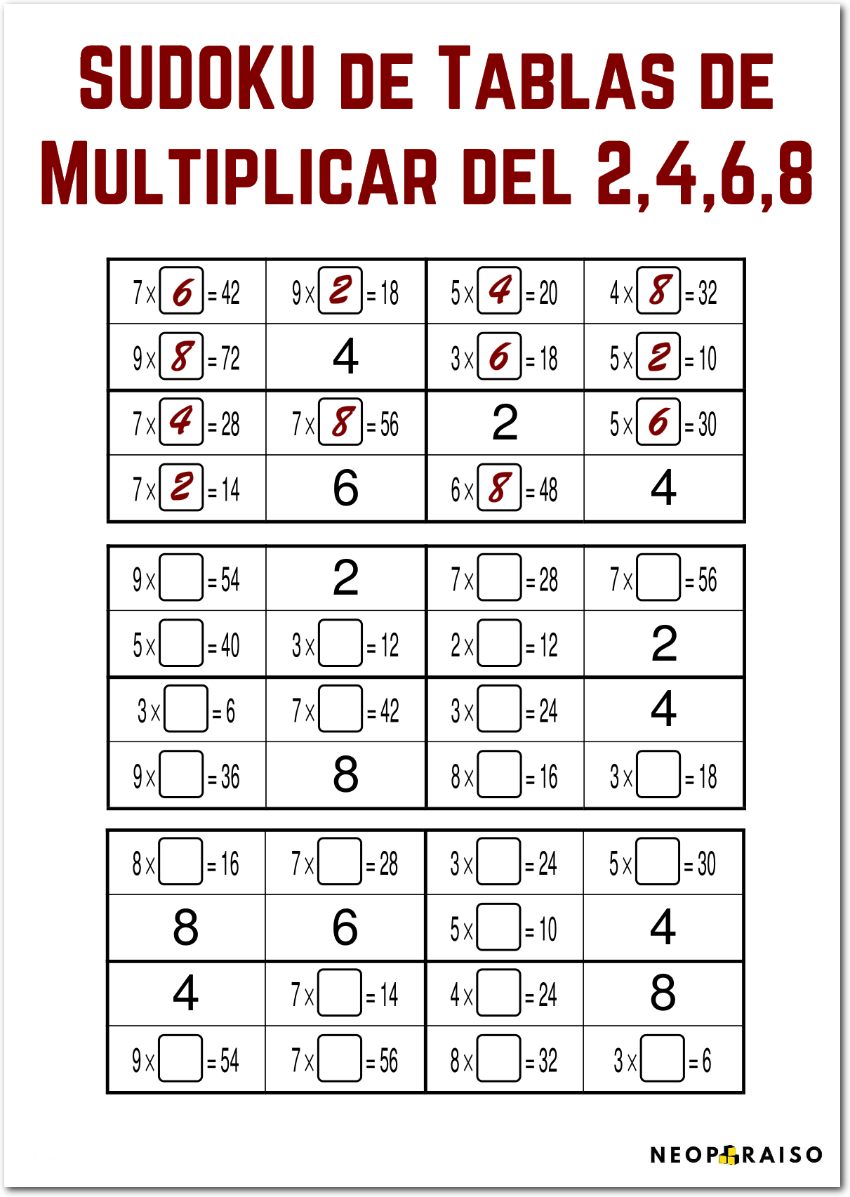 sudoku de tablas de multiplicar